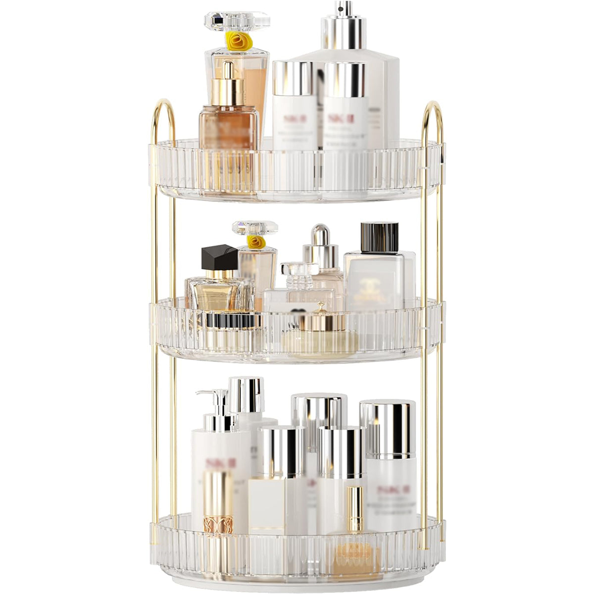 360 Rotating Lazy Susan Makeup Organizer, 3 Tiers Clear White High Capacity Cosmetic Storage for Vanity, Bathroom Countertop, Dresser, Skincare & Perfume Holder