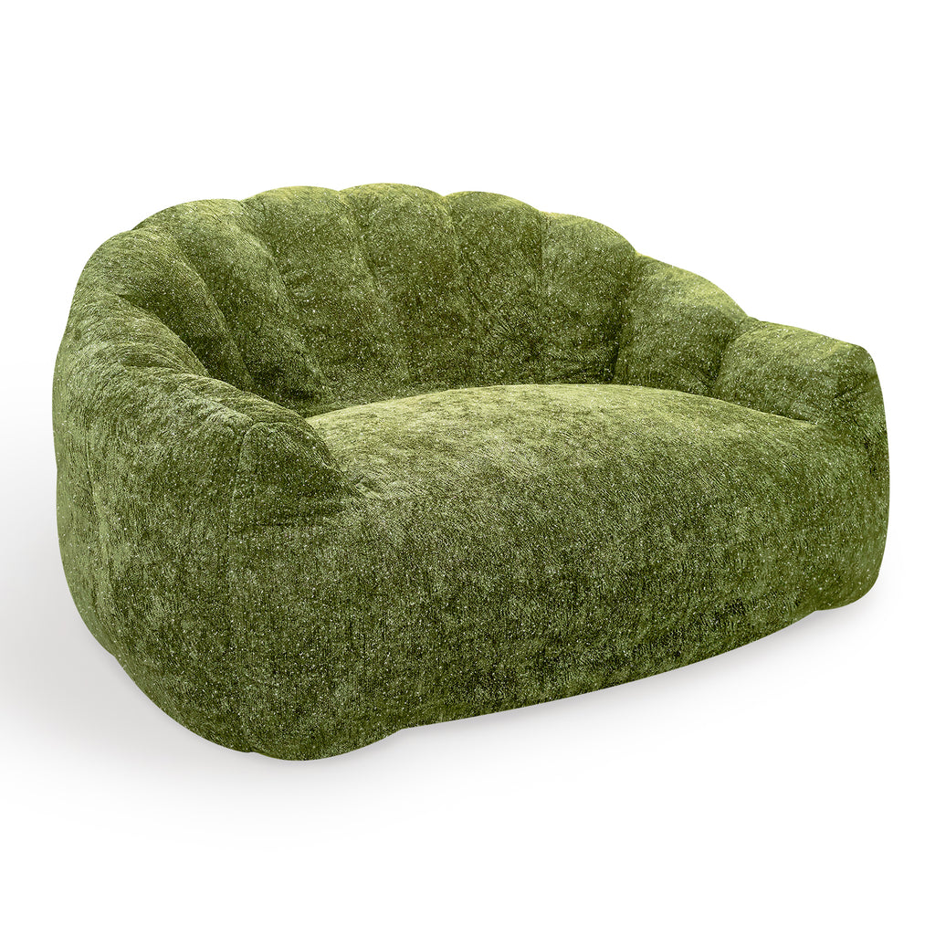 AEELLEEA 55" 2-Seater Floor Sofa, Plush Foam Bean Bag Couch with Deep Seat, Non-Slip Bottom, No Assembly, Green