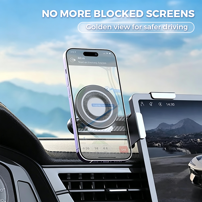 MagSafe Clip-On Alloy Magnetic Car Phone Mount for Tesla Model 3 / Model Y, Strong Magnetism, Compact Fold Hidden Design, No Wobble, Universal Phone Holder, Car Interior Accessory