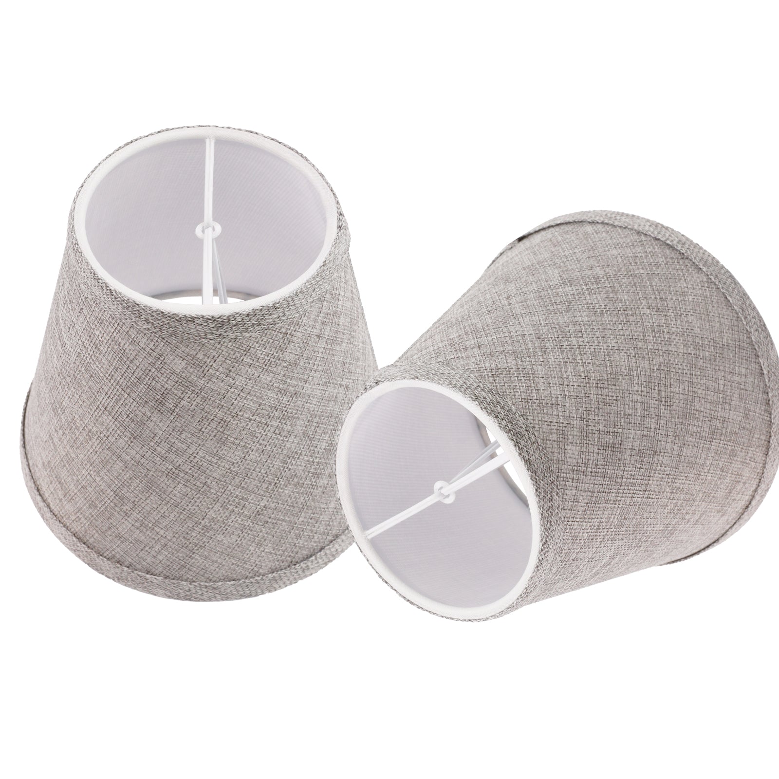 2 Pack Grey Textured Linen Barrel Lamp Shades, Spider Fitter Fabric Replacement Shades for Table Lamp & Accent Lighting