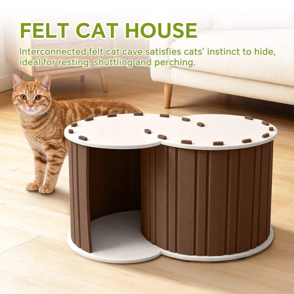 Cat Tunnel Bed with Hideaway House, Collapsible Indoor Cat Play Tunnel for Resting and Playing, Enclosed Pet Nest for Cats Kittens and Small Animals