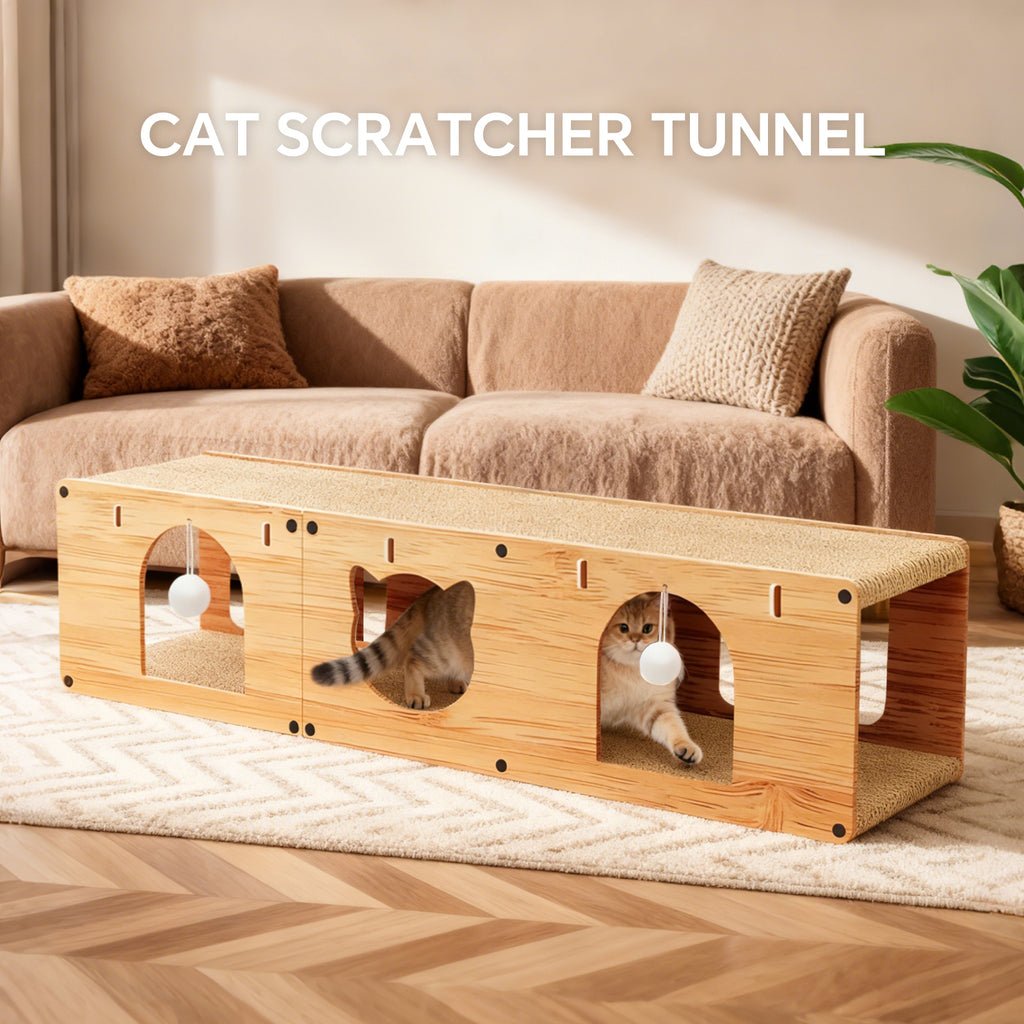 Cat Scratcher for Indoor Cats, L-Shaped Cat Scratching Pad with Tunnel, Interactive Cat Toy, Scratch Board for Furniture Protection