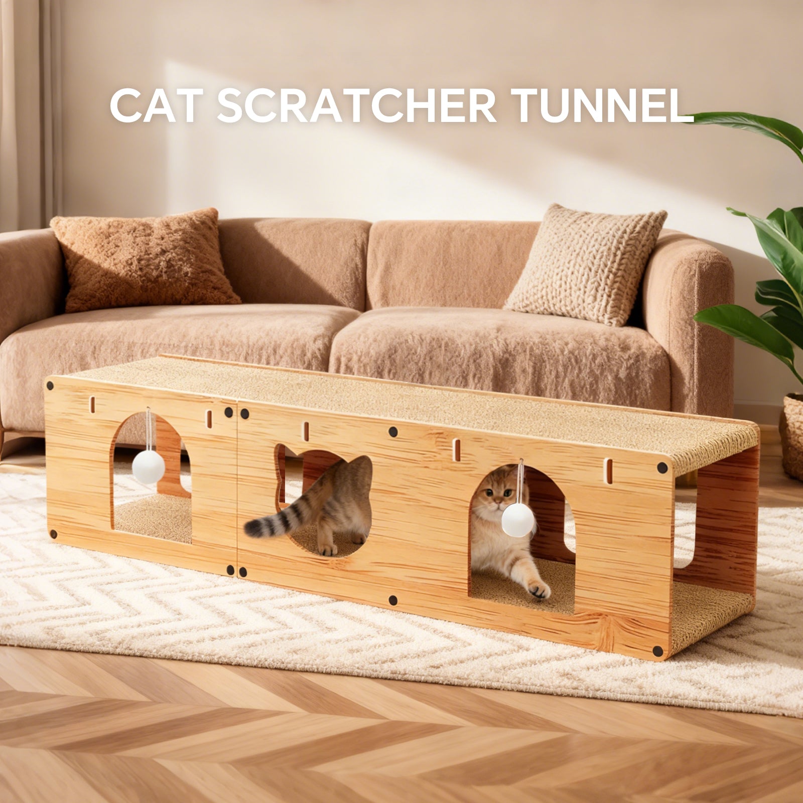 Cat Scratcher for Indoor Cats, L-Shaped Cat Scratching Pad with Tunnel, Interactive Cat Toy, Scratch Board for Furniture Protection