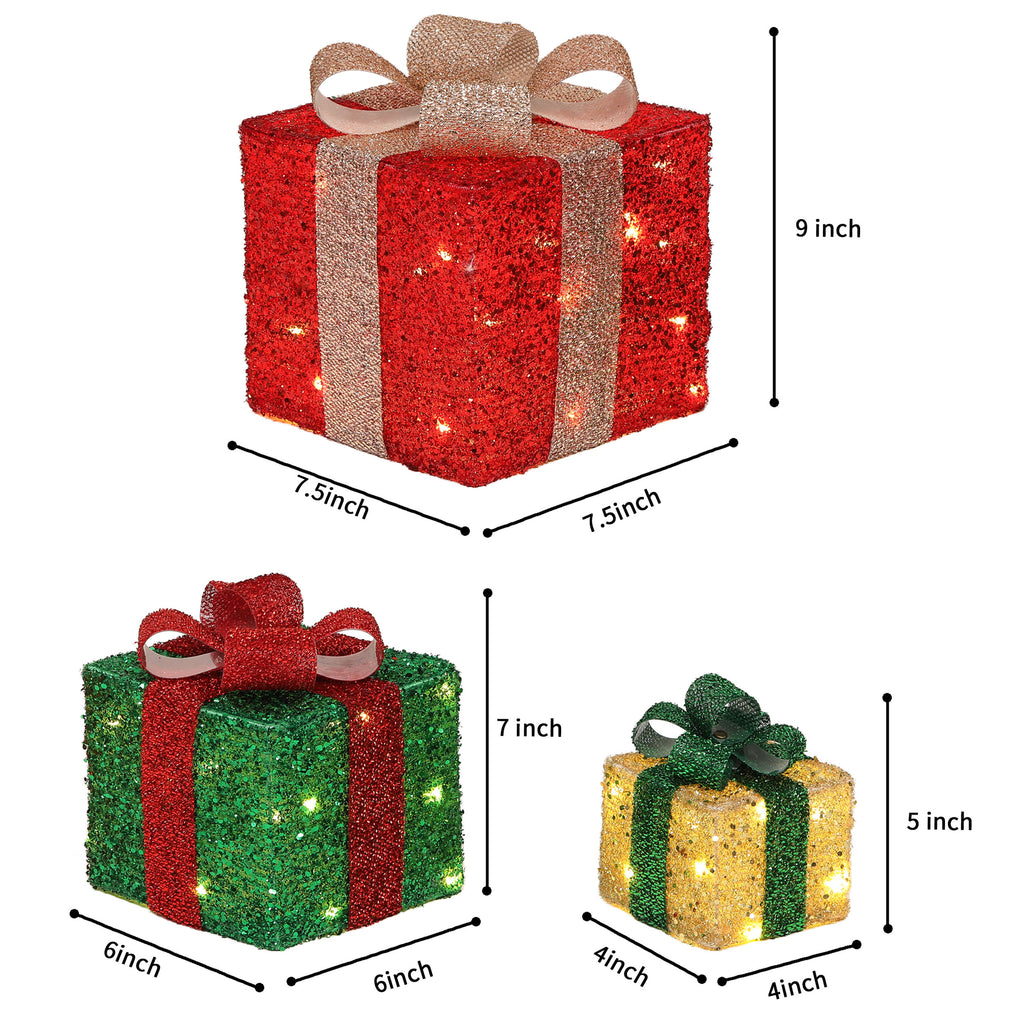 Set of 3 Christmas Lighted Gift Boxes