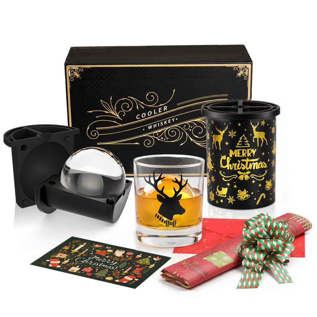 2.5 Inch Stainless Steel Clear Ice Ball Maker Set, Food Grade Silicone Ice Sphere Mold for Whiskey Bourbon Cocktails, Christmas Holiday Gift Box for Men Home Bar