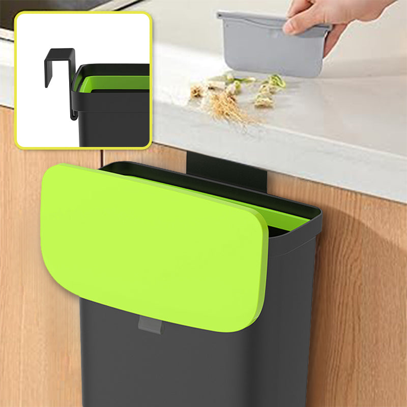 Kitchen Cabinet Door Hanging Trash Can 4L Counter Scrap Collector Small Indoor Bin Lid Manual Open Slim Wall Mount Waste Container Removable Hook Compact Plastic for RV Bathroom Dorm Pantry Sink