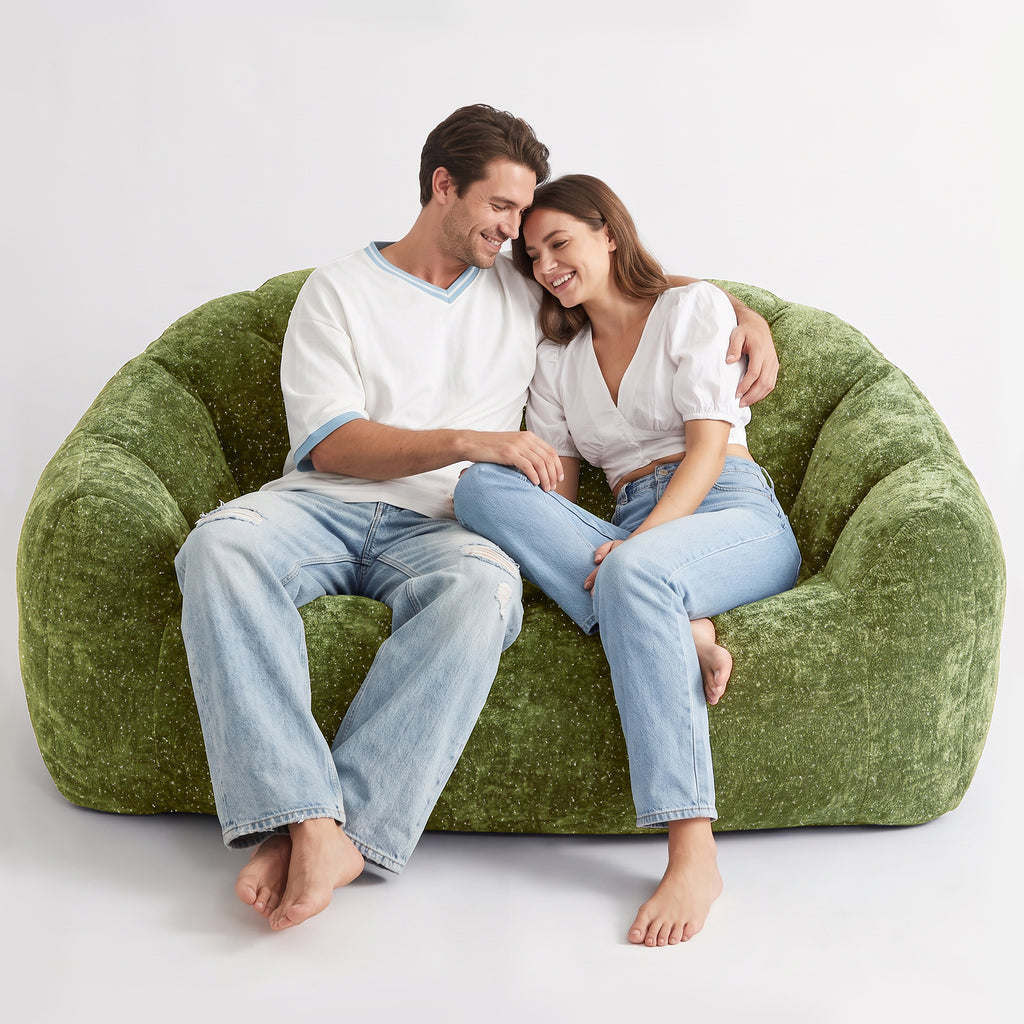 AEELLEEA 55" 2-Seater Floor Sofa, Plush Foam Bean Bag Couch with Deep Seat, Non-Slip Bottom, No Assembly, Green
