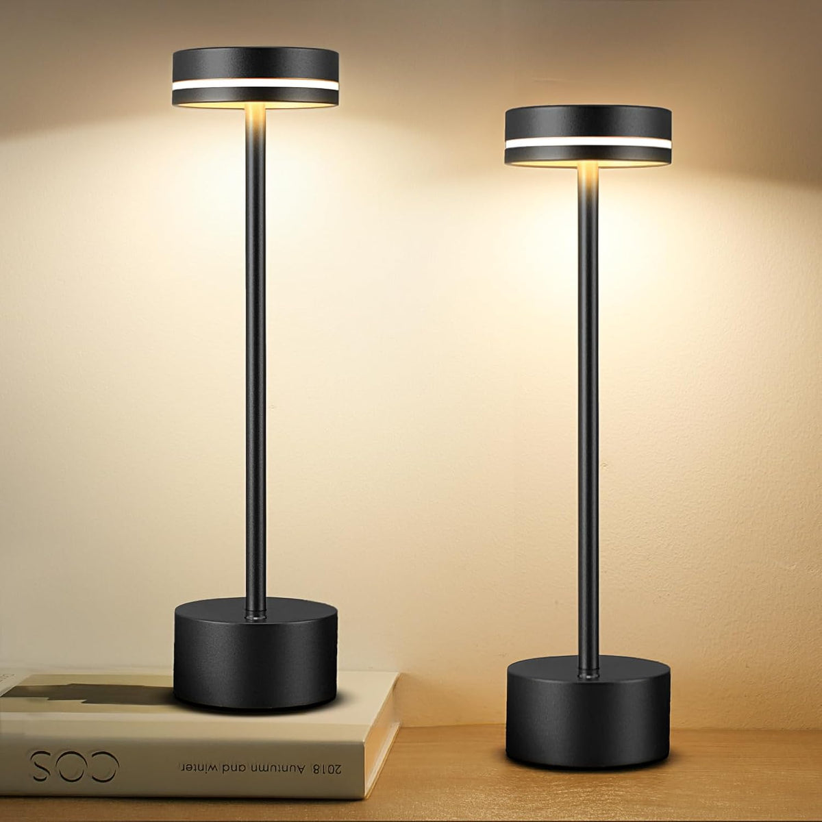 2 Packs LED Cordless Table Lamp, Portable Operated LED Desk Lamp, 3 Color Dimmable, Lighting for Home Décor,  Ambient Mood Light For Bar Pub