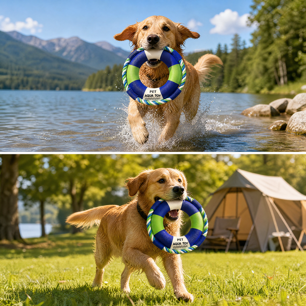 Floating Dog Water Toy, Life Preserver Shape Dog Toy with Rope Handles, Waterproof Interactive Tug Fetch Toy for Swimming Pool Lake Beach, Outdoor Pet Toy for Medium Large Dogs