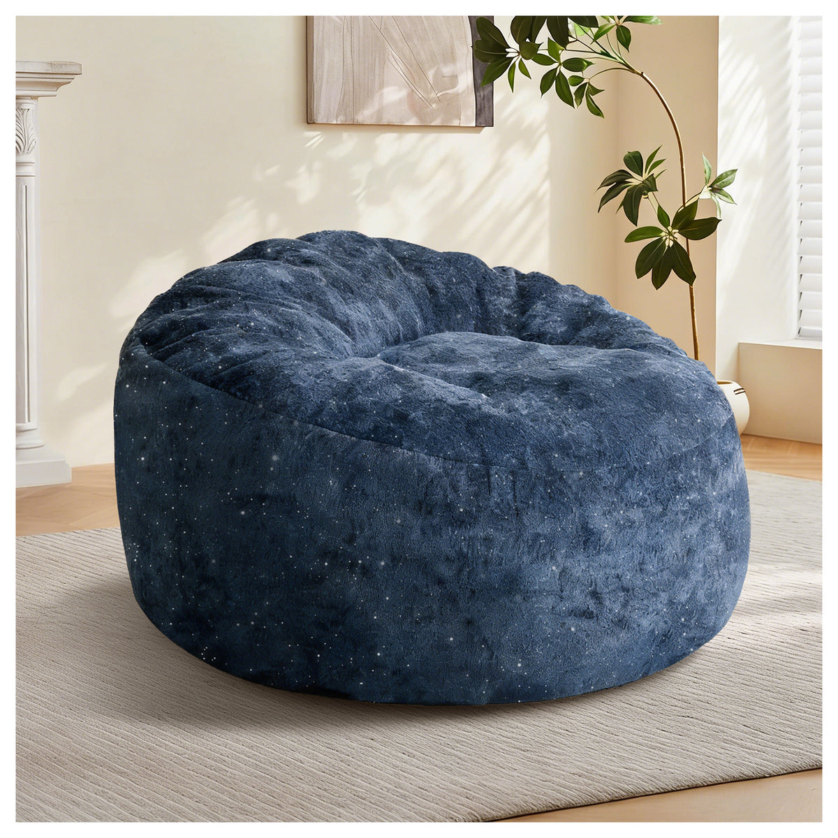 AEELLEEA Sparkling Snow Neil Round Bean Bag Chair, High Density Sponge Beanbag with Non-Slip Base for Home Relax