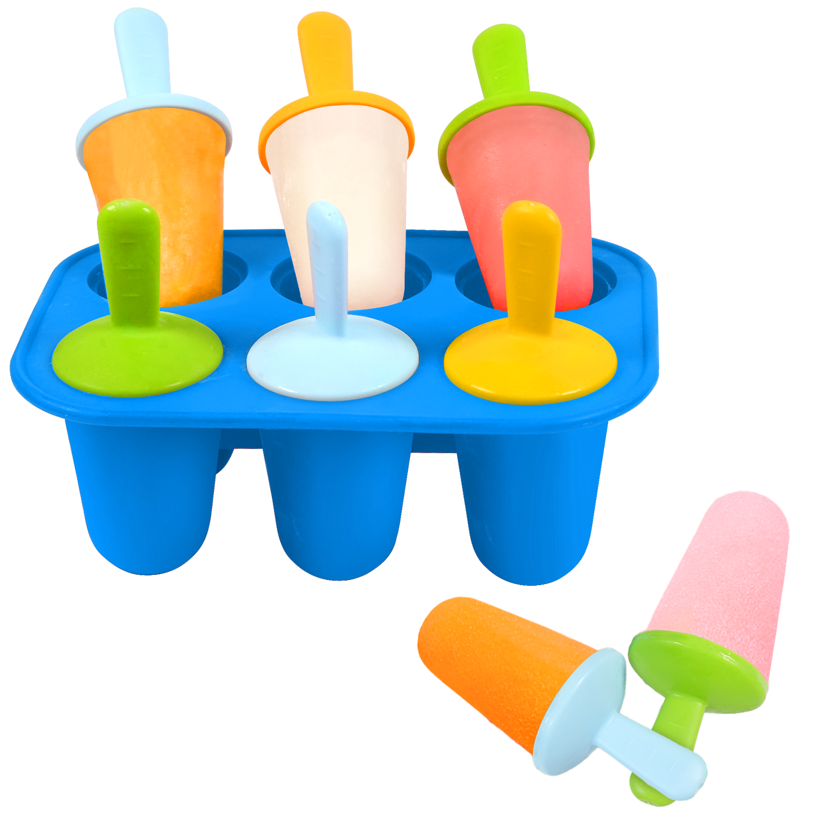6 Cavity Silicone Popsicle Molds for Toddlers, BPA-Free Reusable Ice Pop Molds with Colorful Sticks, Easy Demold DIY Frozen Treat Molds for Juice, Yogurt and Fruit Puree