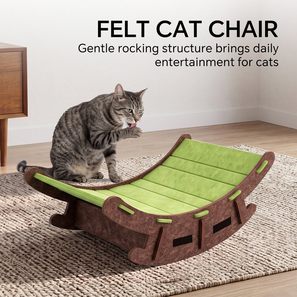 Felt Cat Rocking Bed, Gentle Rocking Cat Lounger with Scratch Resistant Surface, Interactive Indoor Cat Furniture for Kittens and Cats, Green