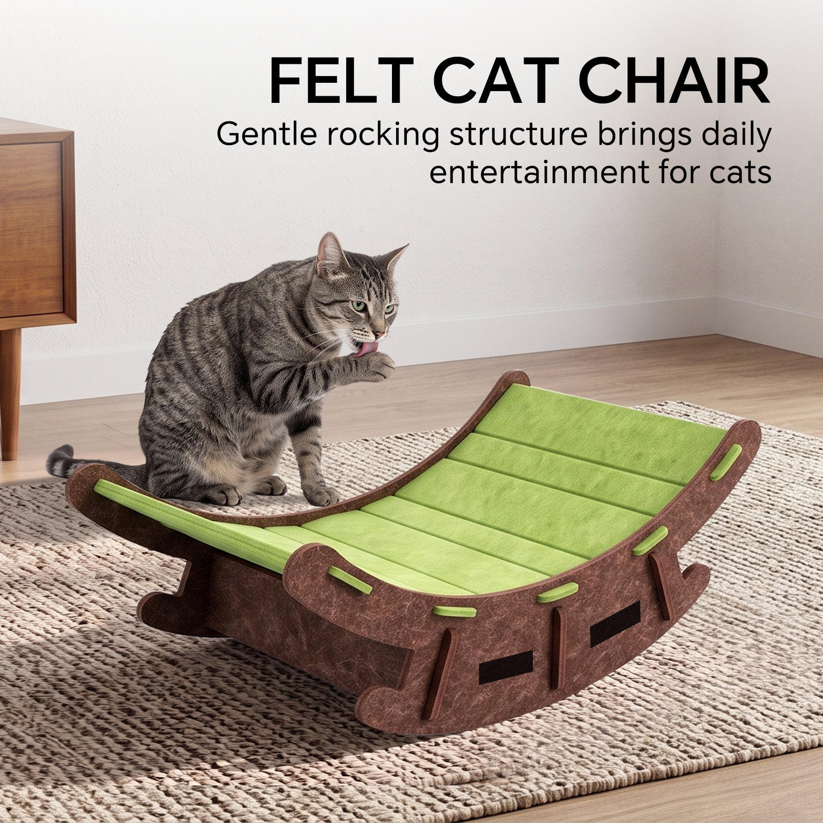 Felt Cat Rocking Bed, Gentle Rocking Cat Lounger with Scratch Resistant Surface, Interactive Indoor Cat Furniture for Kittens and Cats, Green