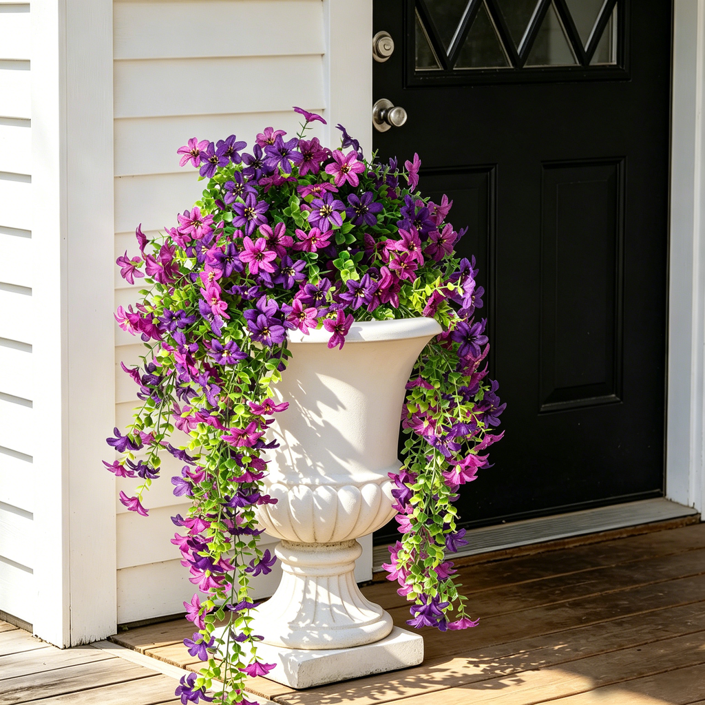 6Pcs Artificial Hanging Orchid Flowers, 26.7in/68cm UV Resistant Fake Trailing Flower Vines for Porch Patio Outdoor Fall Season Decor