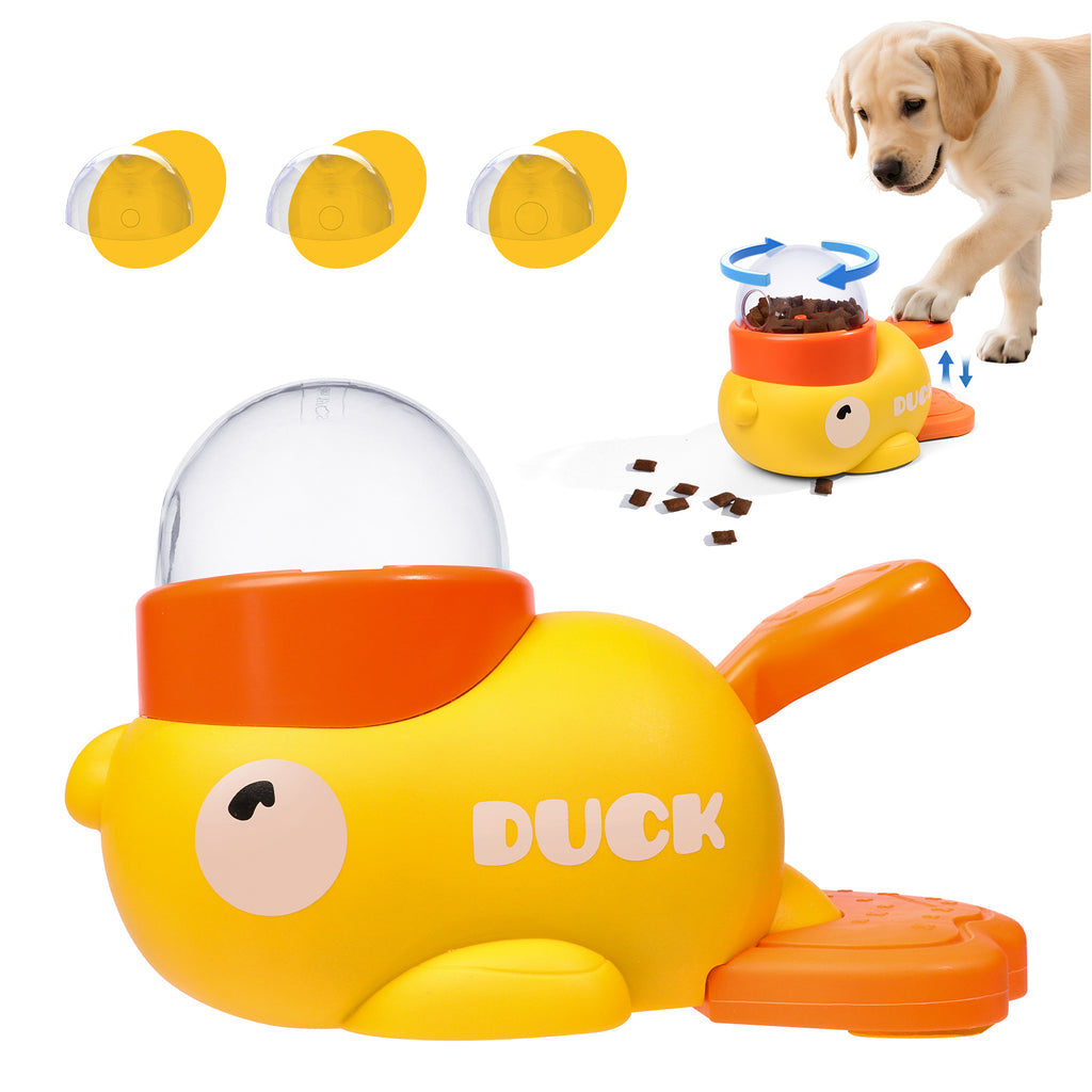 Duck Interactive Treat Dispenser - 2-in-1 Dog Puzzle Toy with Button, Slow Feeder for Small & Medium Dogs/Cats, IQ Training & Entertainment