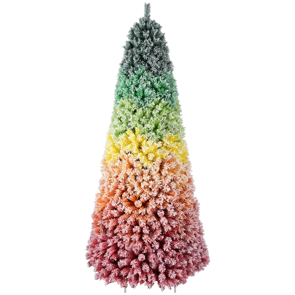 6FT/7.5FT Rainbow Gradient Christmas Tree, Snow Flocked Artificial Xmas Tree with Metal Stand for Holiday Decoration