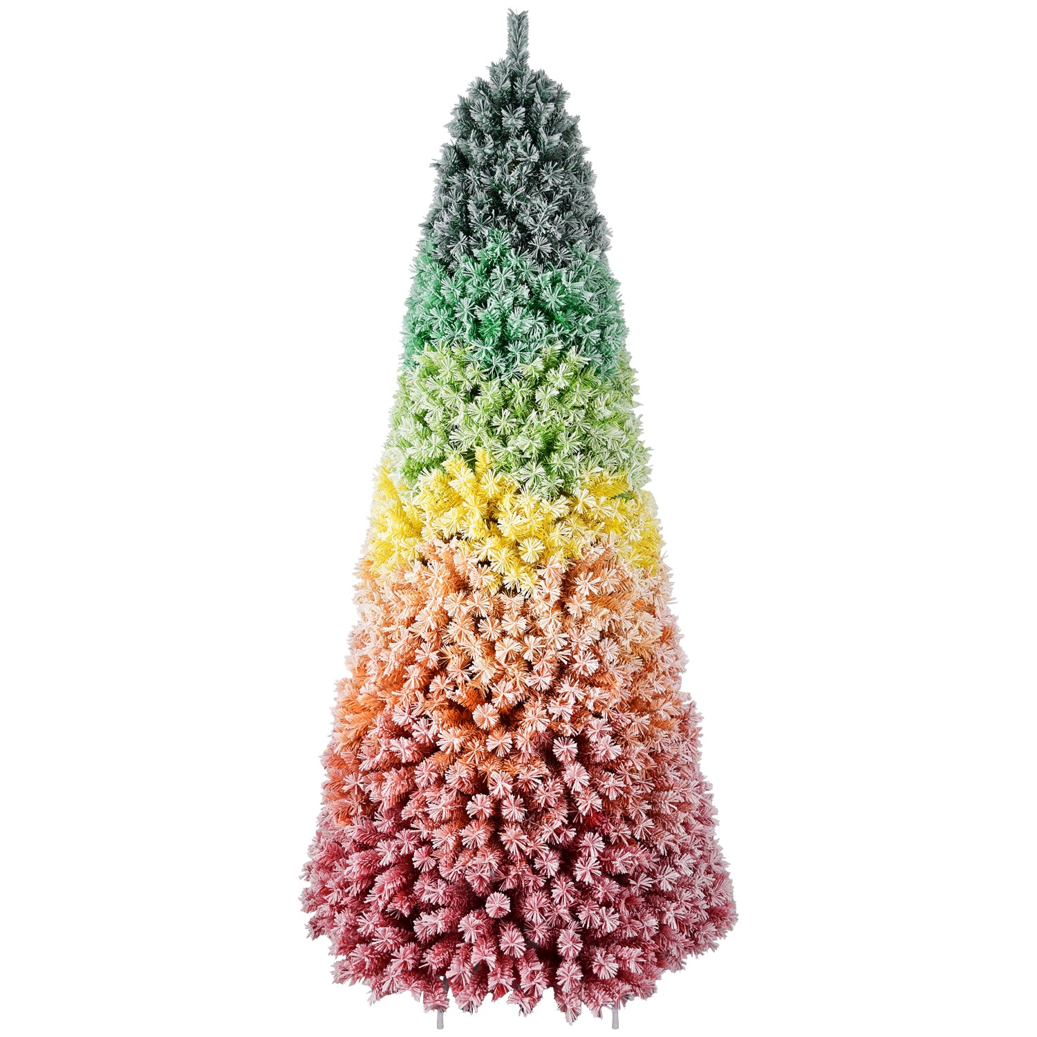 6FT/7.5FT Rainbow Gradient Christmas Tree, Snow Flocked Artificial Xmas Tree with Metal Stand for Holiday Decoration