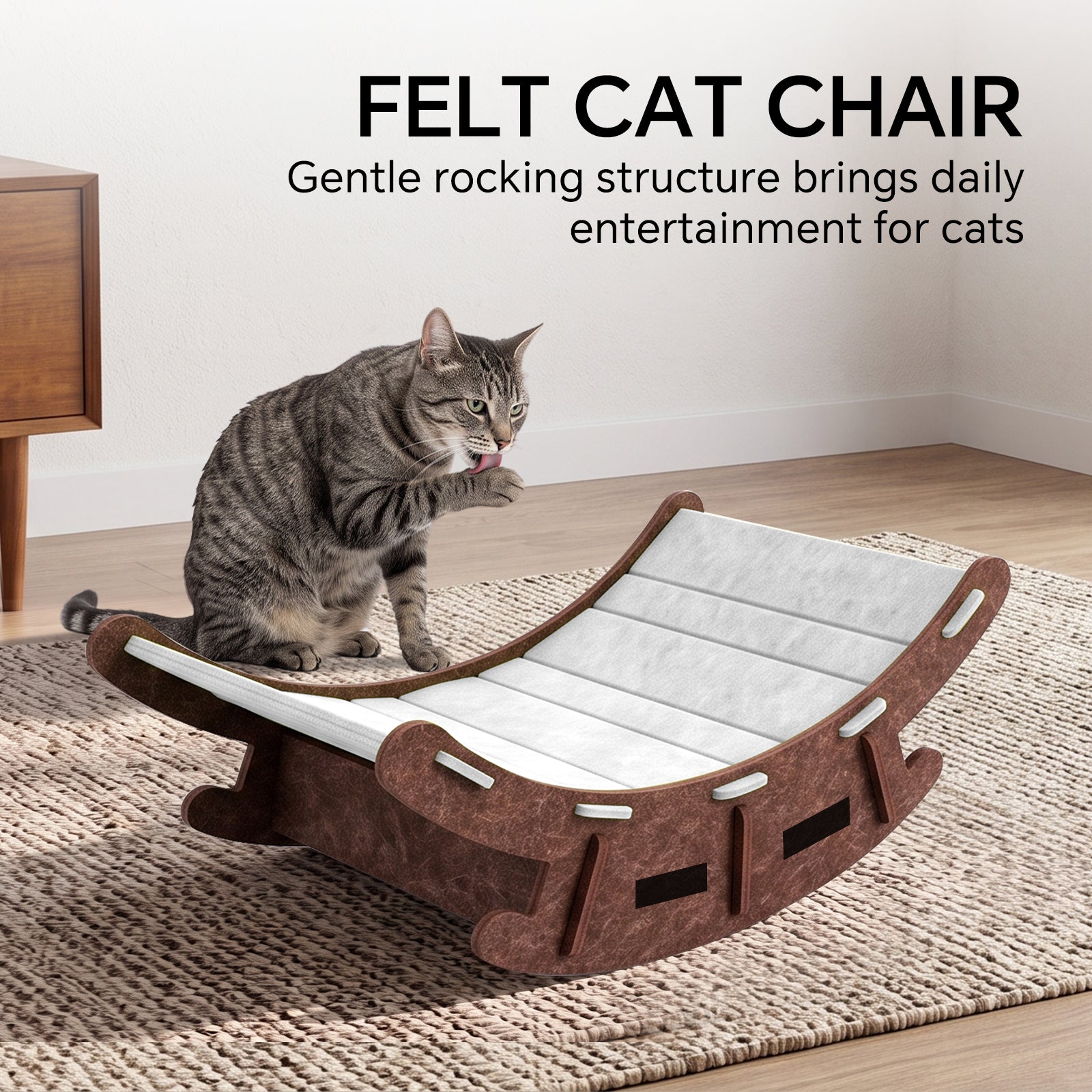 Felt Cat Rocking Bed, Gentle Rocking Cat Lounger with Scratch Resistant Surface, Interactive Indoor Cat Furniture for Kittens and Cats, Green