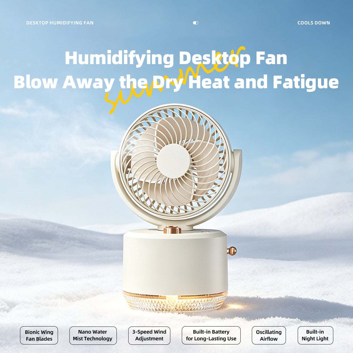 Misting Fan with 300ml Water Tank, Battery Operated Small Powerful USB Desk Fan with LED Color Lights,Portable Fan Rechargeable - Ideal for Outdoor Camping, Makeup, Home and Office Use (White)