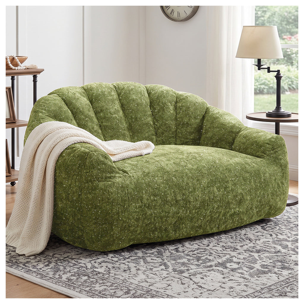 AEELLEEA 55" 2-Seater Floor Sofa, Plush Foam Bean Bag Couch with Deep Seat, Non-Slip Bottom, No Assembly, Green
