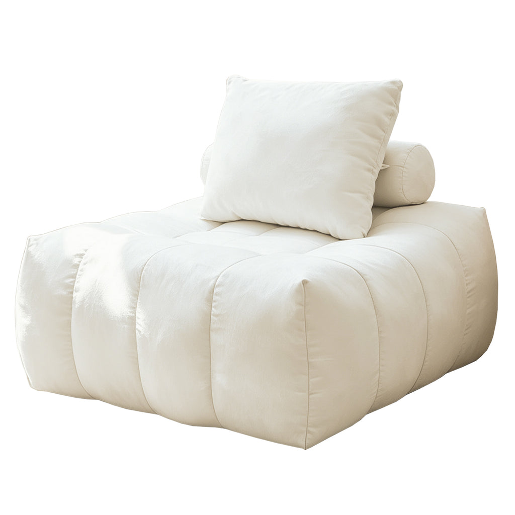 AEELLEEA Bean Bag Lounge Chair for Adults with Pillow, Foam Filled Armless Accent Chair, Cozy Floor Sofa for Living Room, White