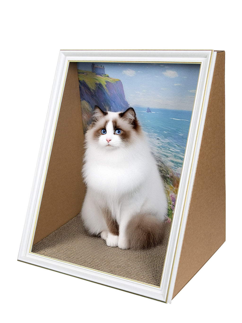 Cat Scratch House Oil Painting Cat Scratcher Cardboard House Large Cat Cave with Replaceable Scratching Boards Cat's Favorite Resting Spot