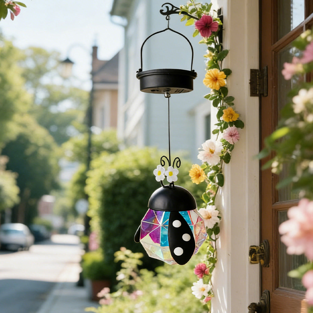 Hanging Ladybug Garden Ornament with Colorful Accent Light, Decorative Outdoor Lantern for Yard, Patio & Porch