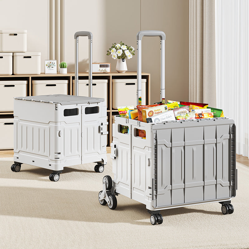 AEELLEEA Foldable Utility Cart with Lid, Portable Rolling Crate with Telescopic Handle & Stair Climbing Wheels, Collapsible Shopping Cart for Grocery, Picnic & Camping