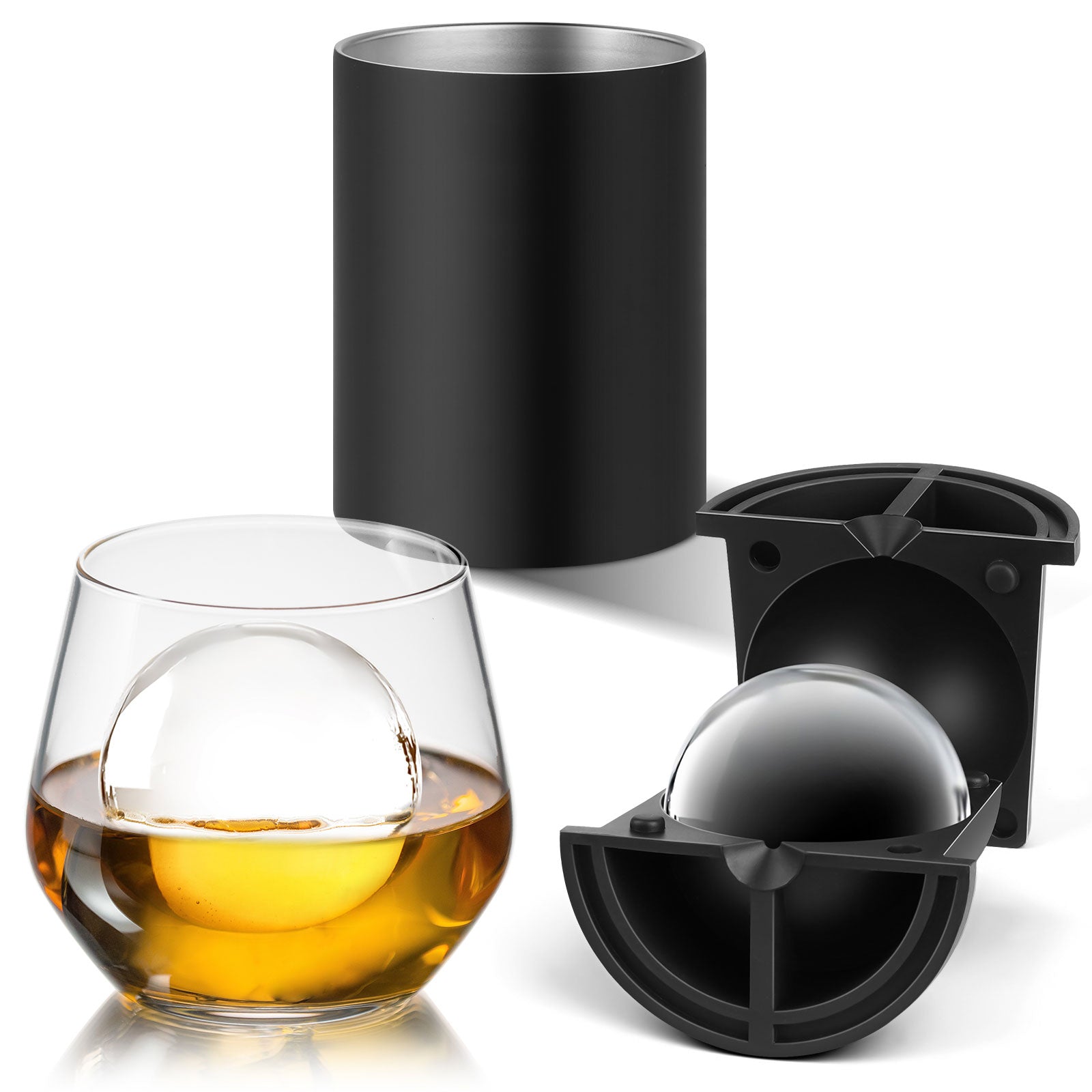 Clear Ice Cube Maker, 2.5 Inch Stainless Steel Crystal Large Clear Ice Ball Maker, Silicone Ice Cube Mold for Cocktails, Drinks & Bourbon, Whiskey Gifts for Men, Metal Color