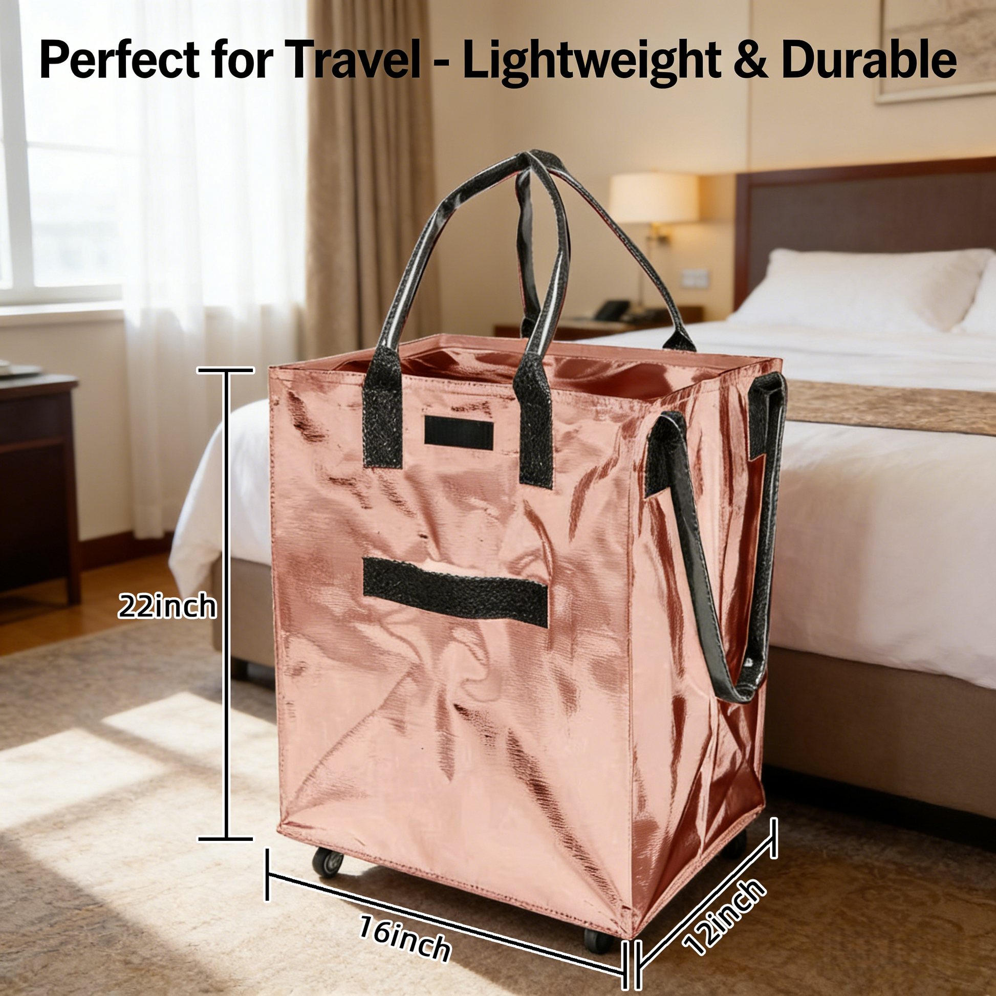 Folds Flat Reusable Grocery Bag on Wheels, Waterproof Shopping Trolley Bag, Foldable Rolling Cart Bag for Grocery, Travel & Home Storage, Space-Saving Utility Organizer
