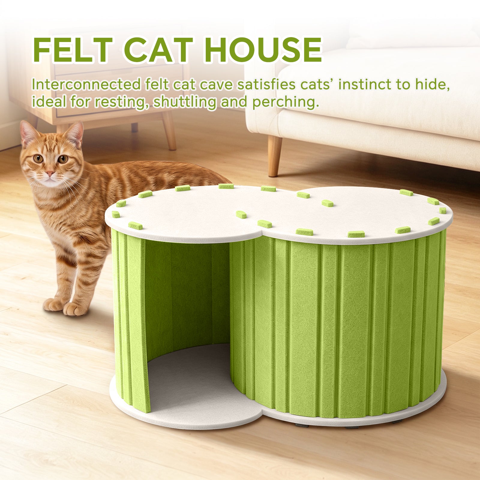 Cat Tunnel Bed with Hideaway House, Collapsible Indoor Cat Play Tunnel for Resting and Playing, Enclosed Pet Nest for Cats Kittens and Small Animals