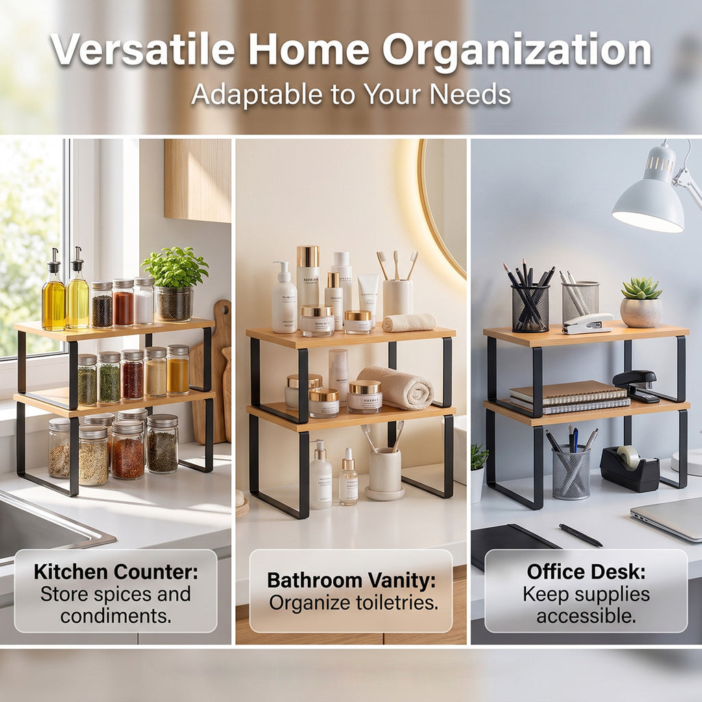 2-Piece Kitchen Cabinet Organizer Shelves, Spice Rack Storage Organizers for Pantry, Countertop and Kitchen Cabinet