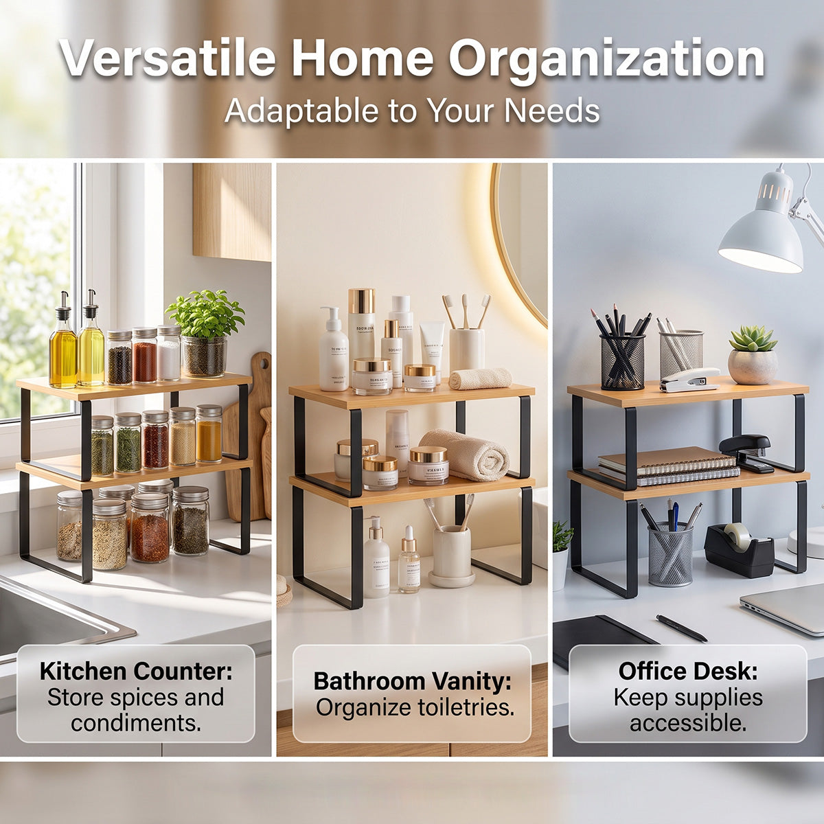 2-Piece Kitchen Cabinet Organizer Shelves, Spice Rack Storage Organizers for Pantry, Countertop and Kitchen Cabinet