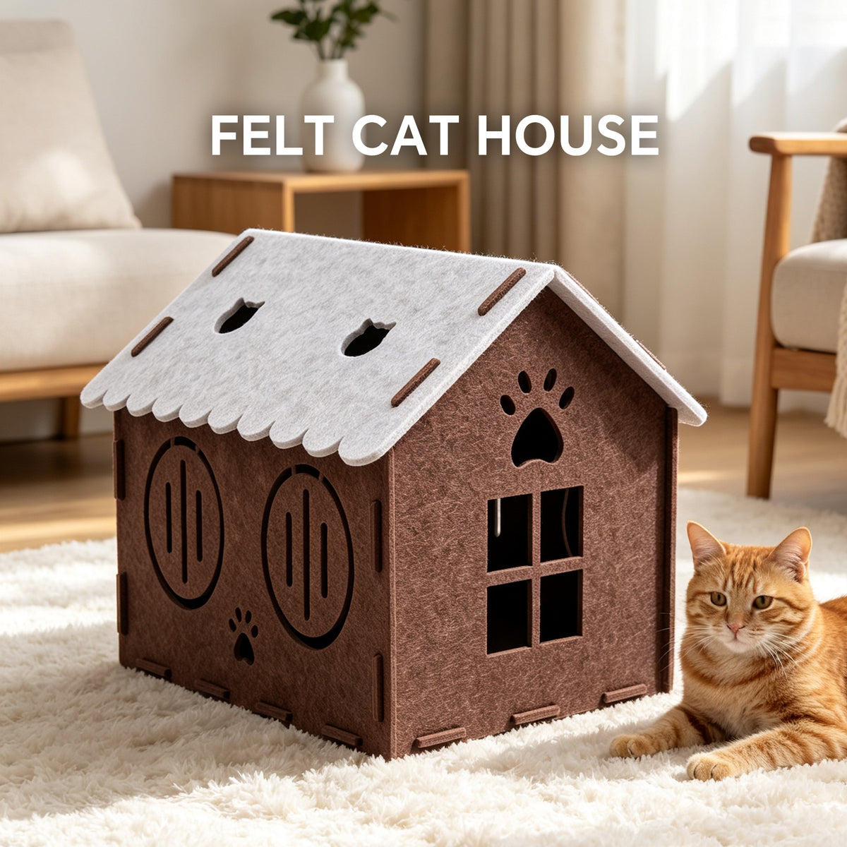 Felt Cat House for Indoor Cats, Cozy Cave Bed & Cat Hideaway for Sleeping, Resting and Relaxing