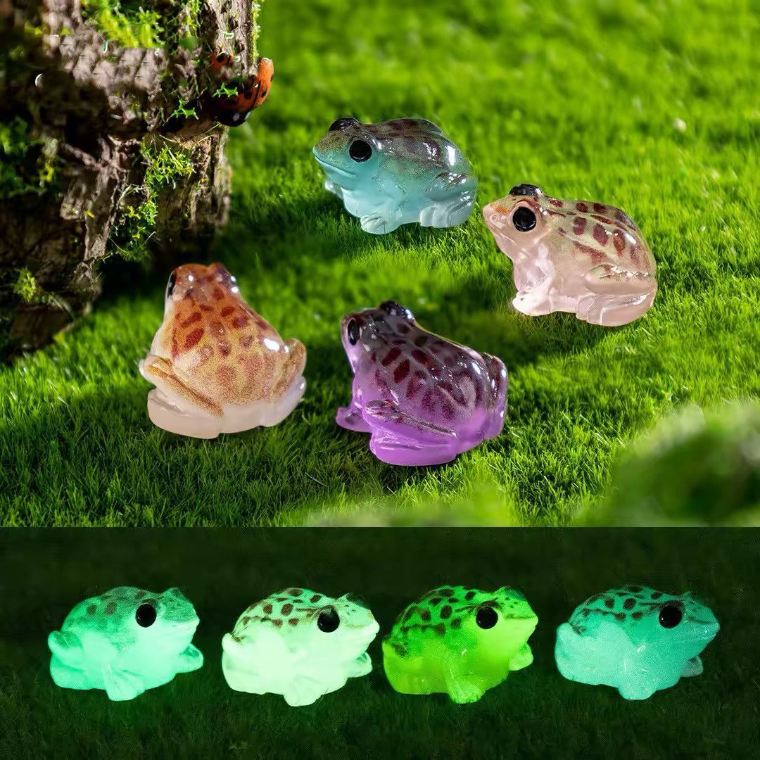 AEELLEEA 20Pcs Luminous Resin Frog Figurines, Mixed Color Mini Frog Statues, Fairy Garden DIY Micro Landscape Home Decor