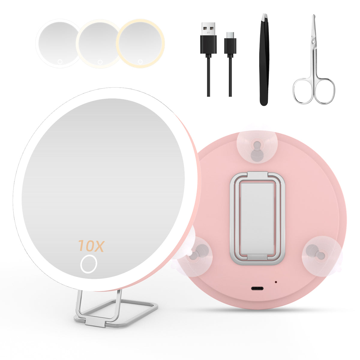 LED Makeup Mirror with Lights, 3 Lighting Modes, 10X 20X 30X Magnifying Vanity Mirror, Desk Suction Hanging 3-Way, Travel