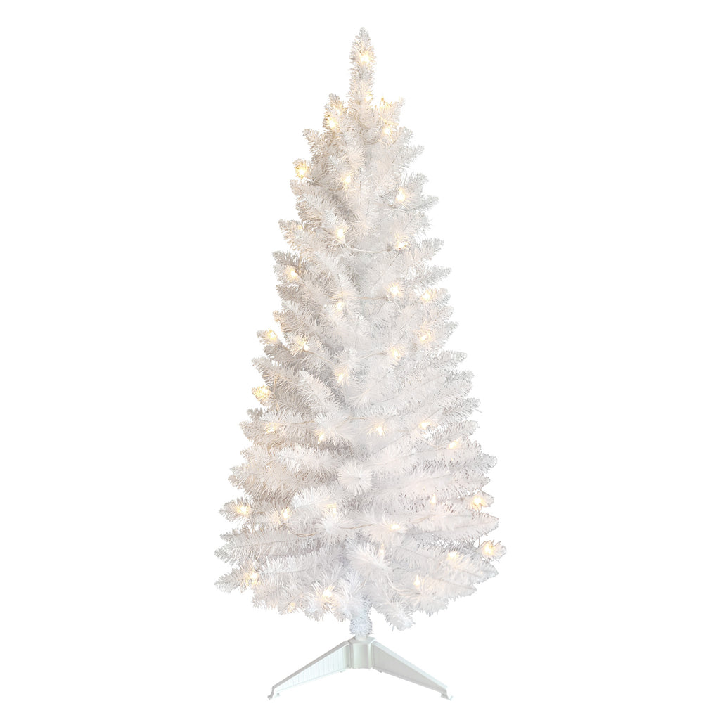 3 FT White Christmas Tree with 30 Pre-Strung UL Lights, 88 Tips Artificial Holiday Tree with Plastic Stand for Indoor Home Decor.