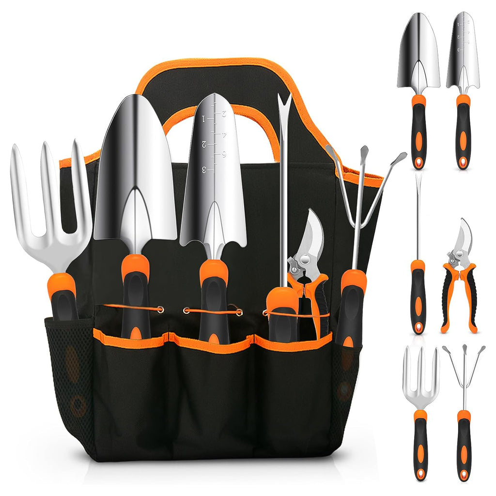 Stainless Steel Heavy Duty Gardening Tool Set with Non-Slip Rubber Grip, Gardening Hand Tools Kit with Storage Tote Bag, Outdoor Garden Tools Set, Ideal Gardening Gift for Women
