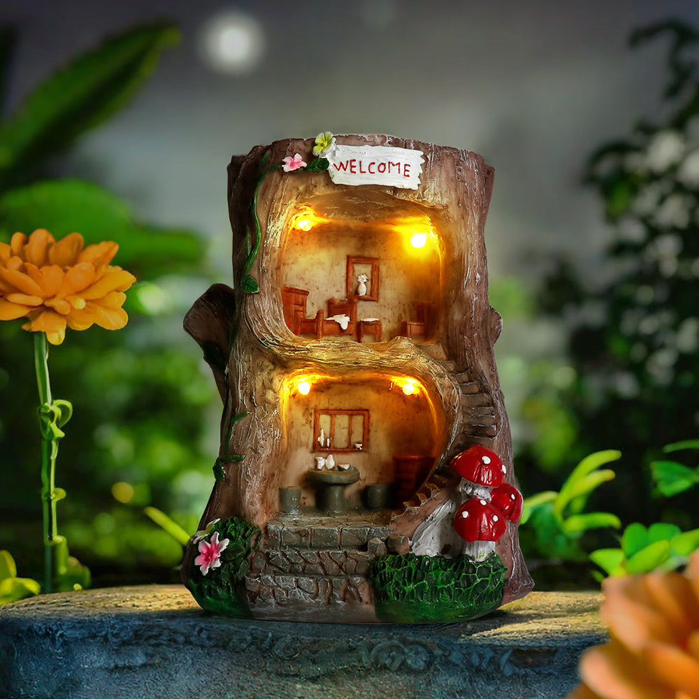 Fairy Garden House Outdoor, Gnome Miniature House Sculpture, Large Fairy Garden Decor for Patio Lawn Path, Outdoor Garden Decorations, 8" Tall