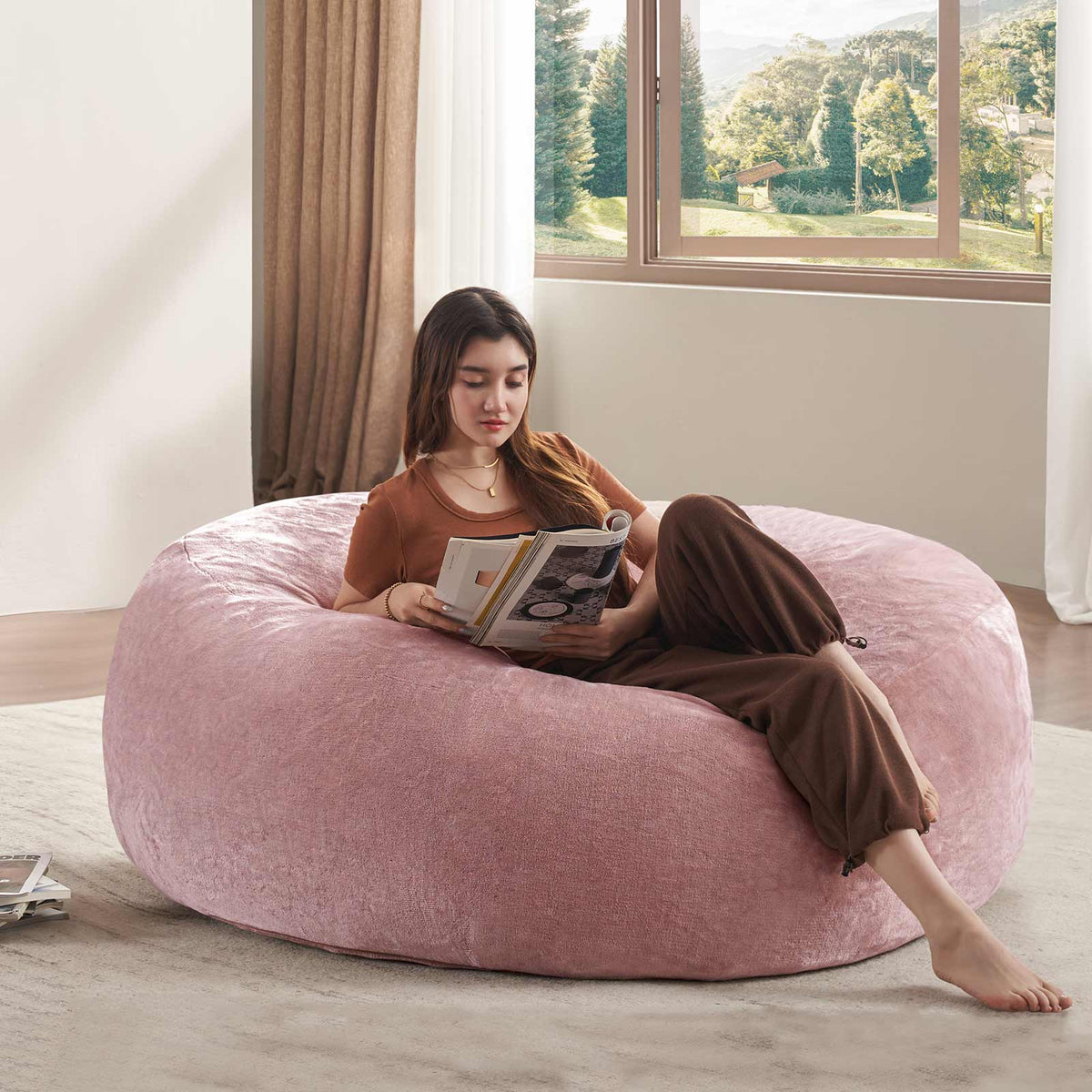 AEELLEEA 5FT Teddy Velvet Bean Bag Chair, Shredded Memory Foam Giant Lazy Sofa, Removable Machine Washable Cover for Living Room Bedroom