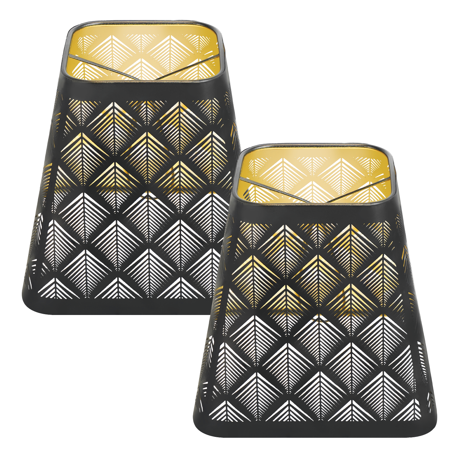 "Set of 2 Square Metal Lamp Shades with Etched Arrow Design, Black & Gold Finish, 3.55 x 5.6 Inches for Table or Floor Lamps"