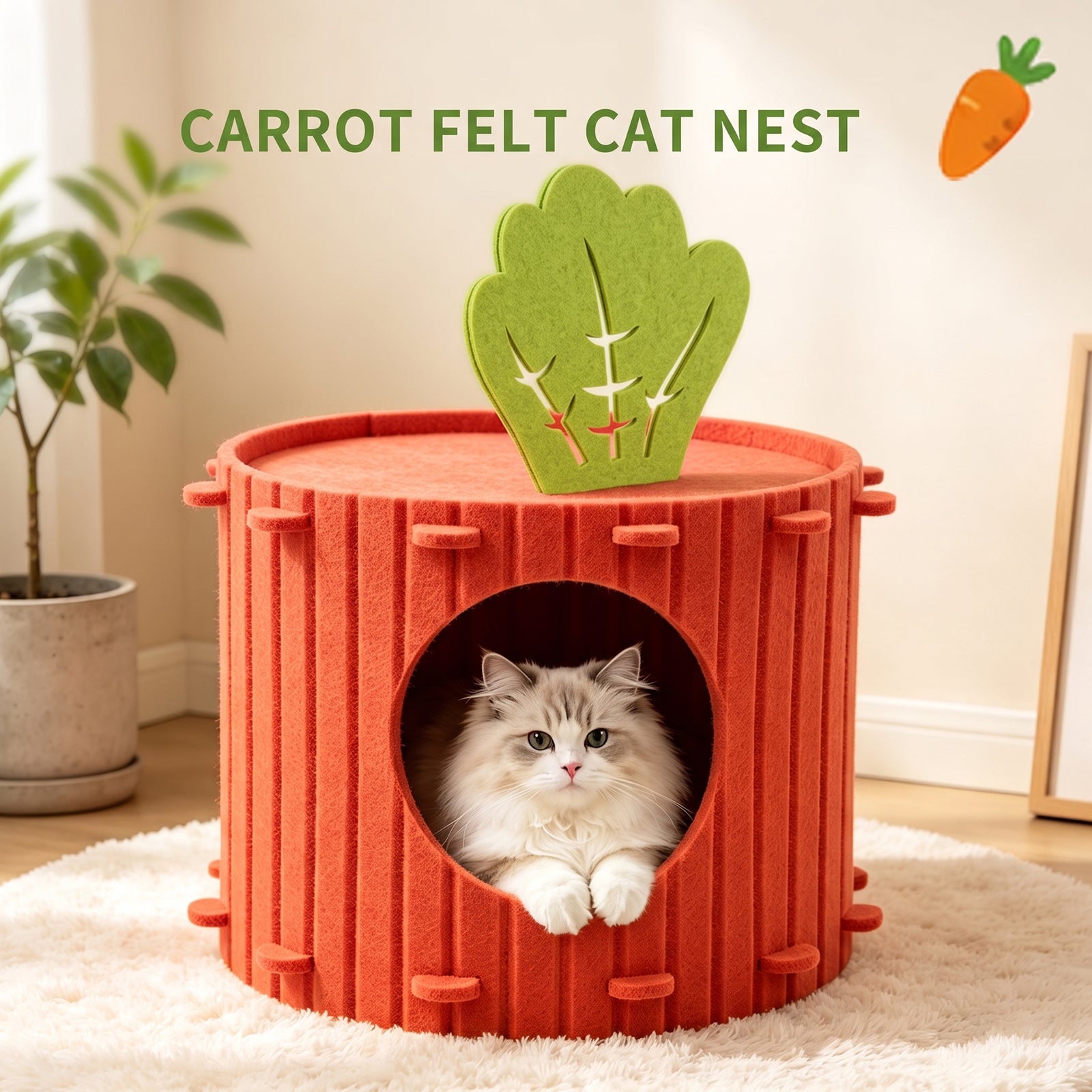 Cave Bed Cats,Soft Detachable Semi-Enclosed House,Carrot Shape Covered Cat Beds - for Home Indoor Medium Large Sized Pets Dogs Kitten Puppy Sleep Rest