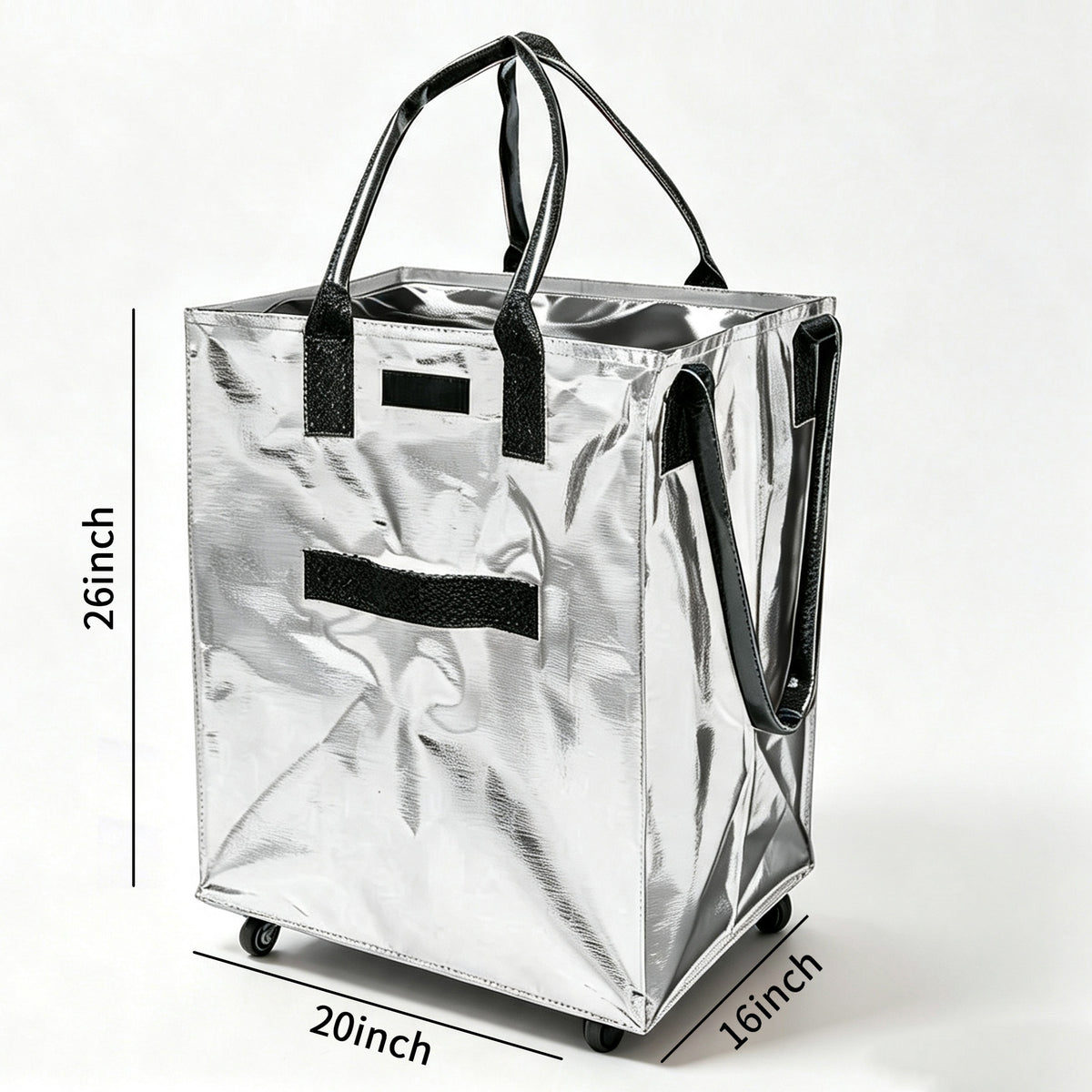 Large L‑Size Foldable Rolling Tote Bag 26"×20"×16", 5‑Wheel Base Wheeled Utility Cart, Water Resistant Rolling Laundry Basket, Portable Grocery & Storage Tote for Home, Dorm, Camping Travel