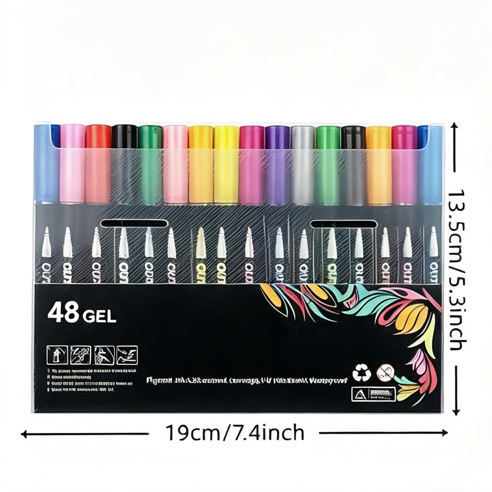 48 Colors Double Line Outline Art Pen Marker Pen Diy Graffiti Outline Marker Pen Highlighter Scrapbook Diary Poster Card, Coloring Supplies