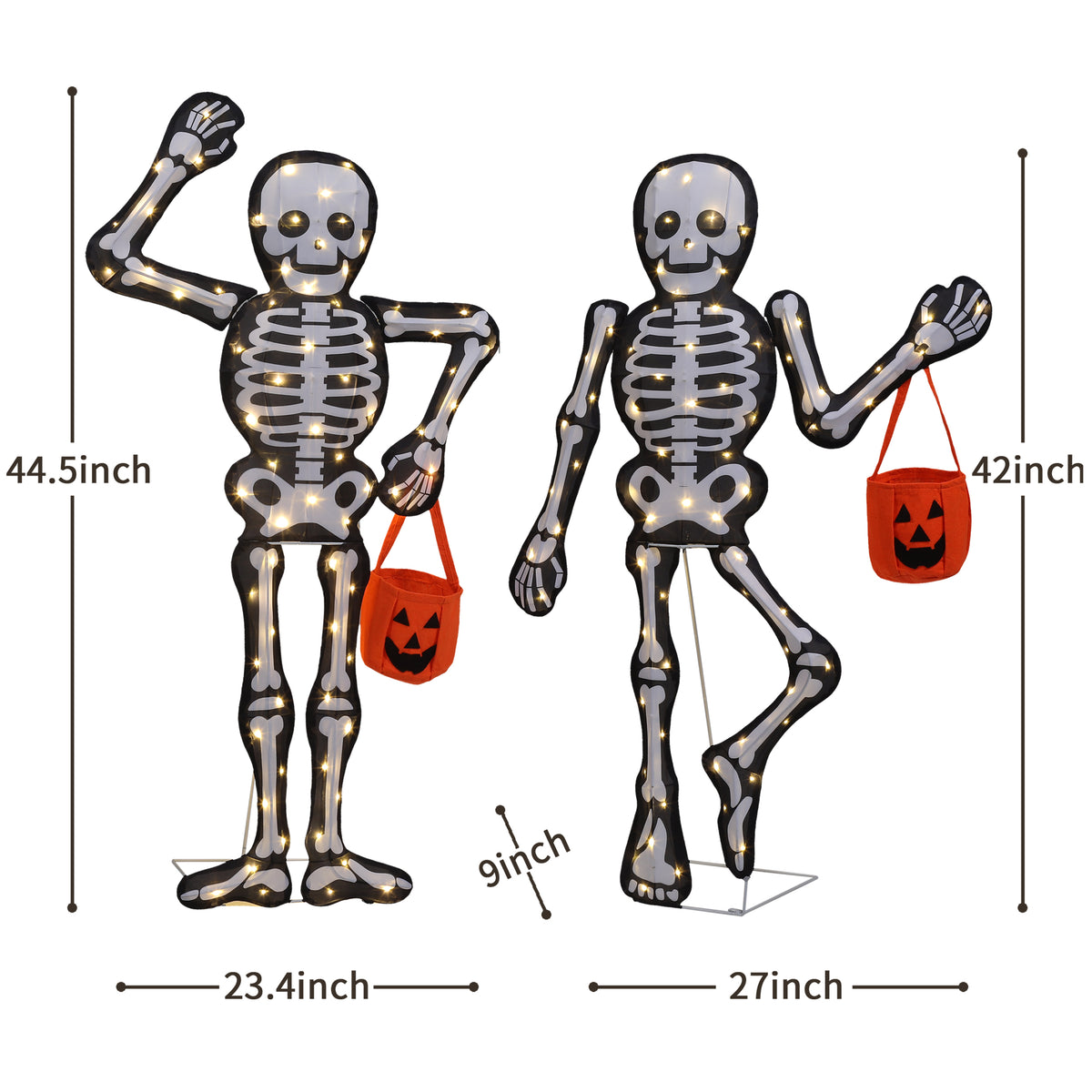 2-Piece Skeleton Yard Stakes, 45" H Adjustable Halloween Outdoor Decorations for Lawn, Garden and Yard