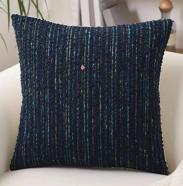Decorative Throw Pillow Cover 18x18 Inch, Dark Blue Textured Striped Cushion Case, Thick Woven Fabric Square Pillow Shell for Sofa Couch Living Room Home Decor, Pillow Insert NOT Included