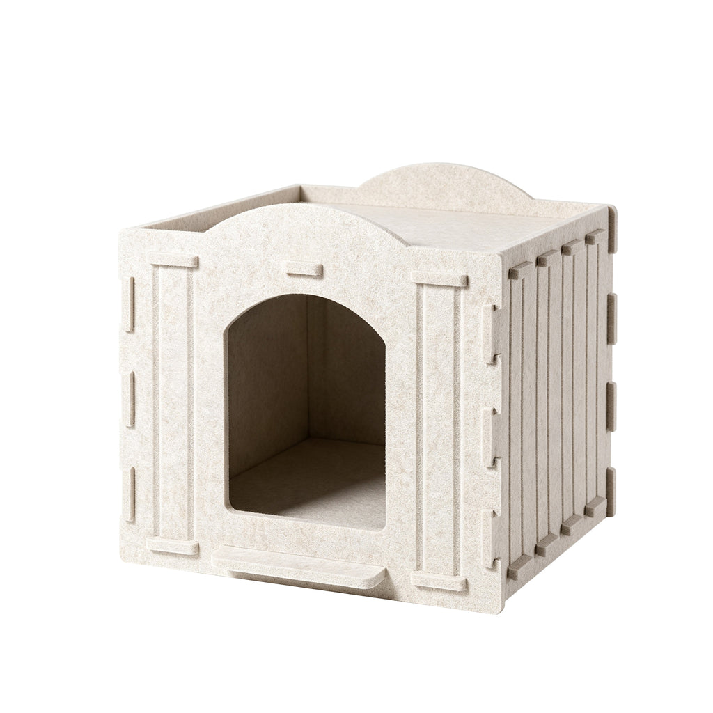 Foldable Felt Cat House Bed with Hanging Ball, Scratch Resistant Hideaway Cave for Indoor Cats and Timid Cats, Cozy Cat Nest with Dual Entrances