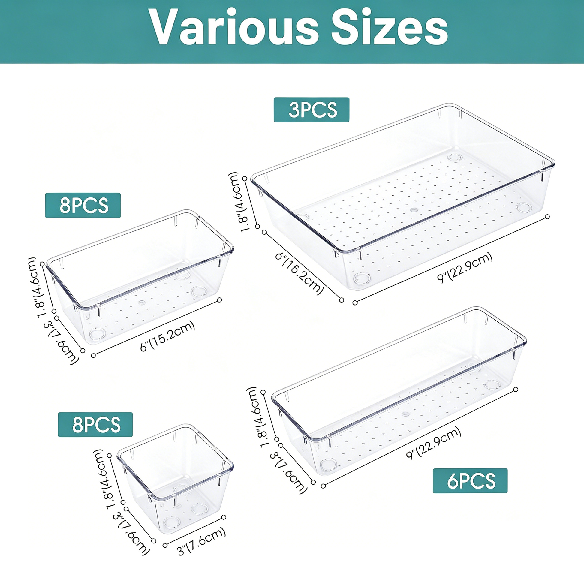 25 Pack Clear Plastic Drawer Organizer Trays, 4 Size Storage Bins with Non-Slip Mats, Multi-Use Drawer Dividers for Vanity Makeup, Jewelry, Kitchen Utensils, Bathroom & Office Desk Storage
