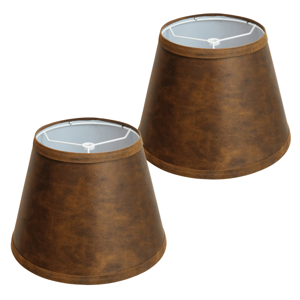 ALUCSET 2-Pack Brown Faux Leather Empire Lamp Shades 7"×11"×8", Spider Fitter Replacement Shades for Table & Floor Lamps