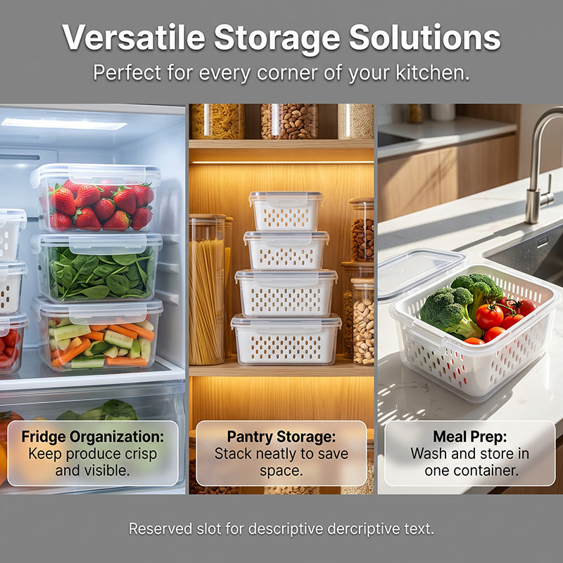5 Pack Fruit Storage Containers for Fridge with Removable Colanders, Reusable Produce Organizer Bins for Berries, Vegetables and Refrigerator